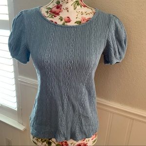 Vintage sweater Nouvida  blue/gray top blouse shirt with puff short sleeves.